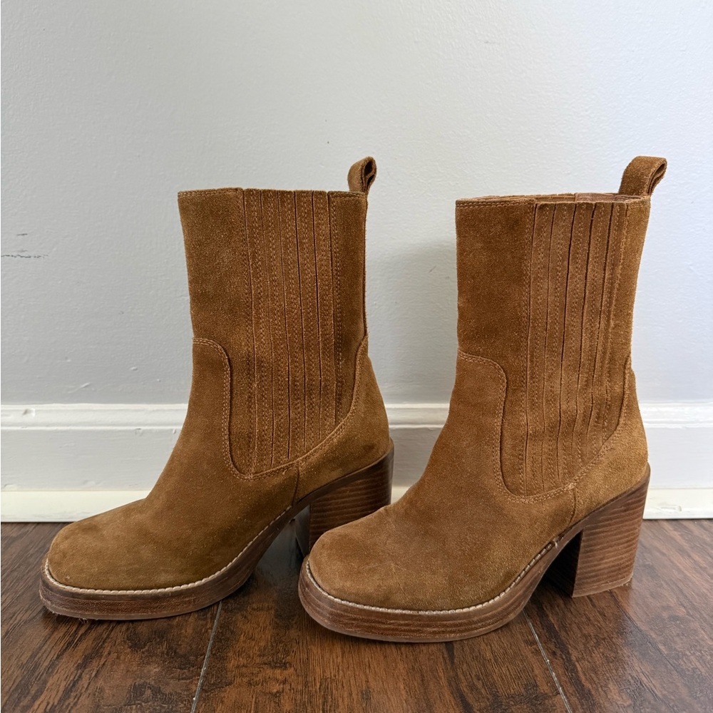 Seychelles Chestnut Suede Platform Block Heel Ankle Boots - Picture 2 of 6